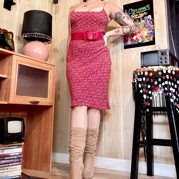 Vintage Small Charlotte Russe Red Printed Tie Back Tank Dress 2000s - Picture 1 of 10